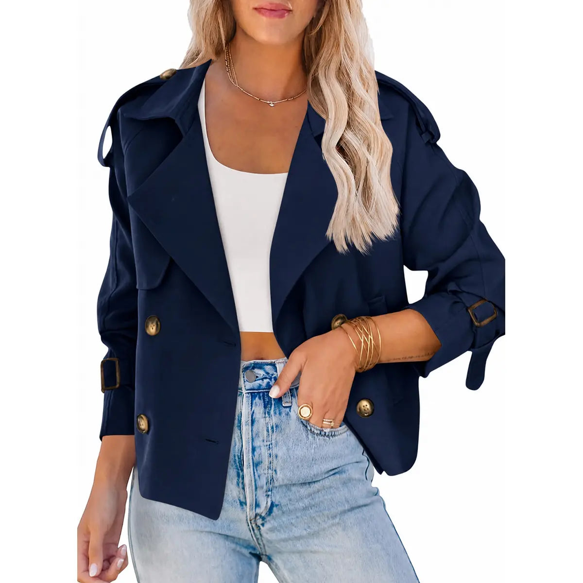 Tanming Women'S Crop Double Breasted Trench Coat Short Cropped Jacket | Raglan Sleeve,Work,Office,Dressy Casual,Pockets,Trench Jacket,Trendy,Spring,Fall