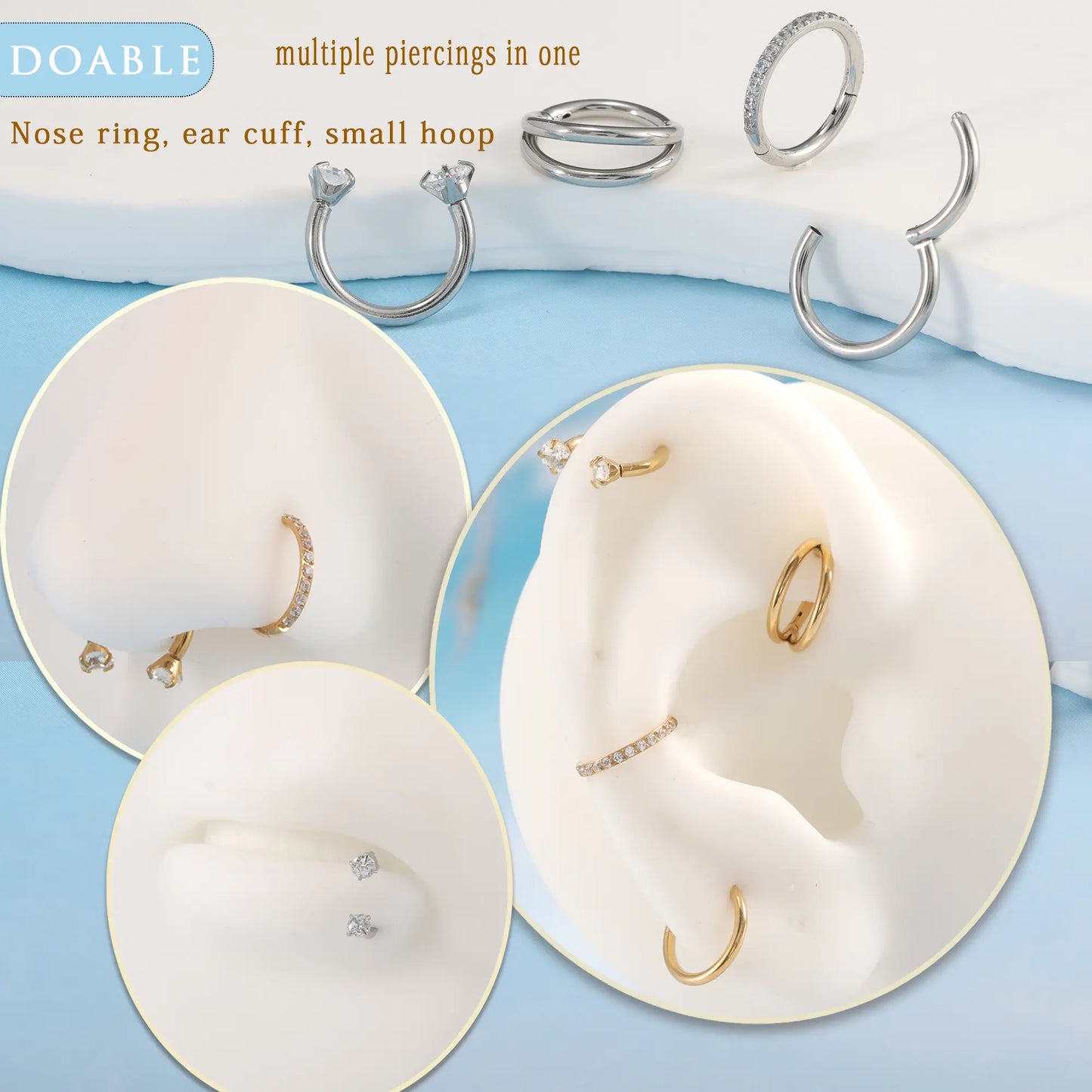 4Pcs 16G 316L Stainless Steel Nose Piercing Kit,Seamless Nose Rings Zircon Small Hoop Rook Piercing Jewelry Nose Jewelry with Professional Piercing Tools Body Piercing Cartilage Tragus Conch Earrings for Women Men for Daily Wear, Party, Festival