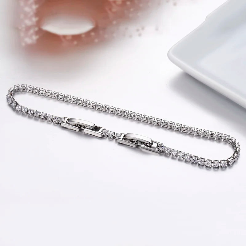 13.5-17Cm 2Mm Full White CZ Chain Thin Tennis Bracelets for Women Girls Friend Brass White Gold Colour Jewelry Pulsera Bracciali