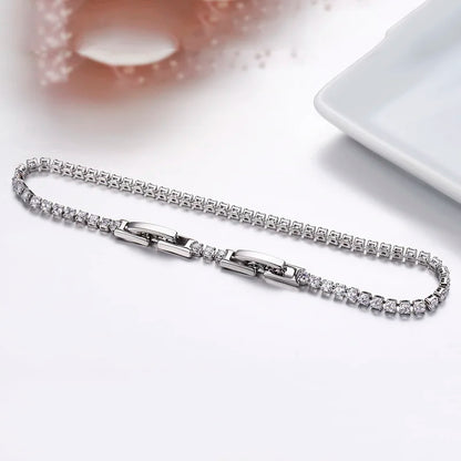 13.5-17Cm 2Mm Full White CZ Chain Thin Tennis Bracelets for Women Girls Friend Brass White Gold Colour Jewelry Pulsera Bracciali