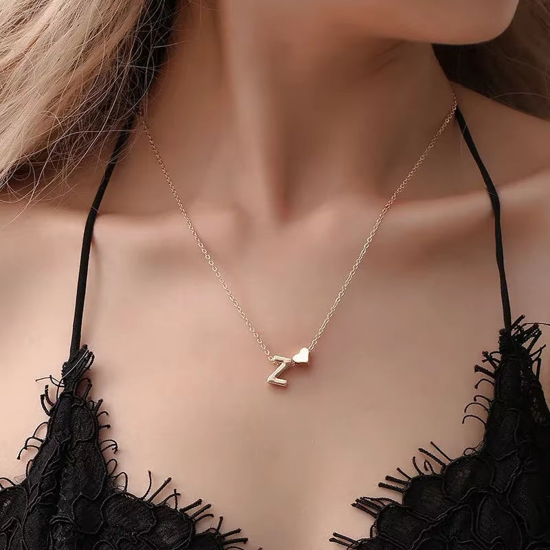Elegant Tiny Heart Initial Necklace in Gold and Silver - Dainty Choker Pendant Jewelry Gift for Women