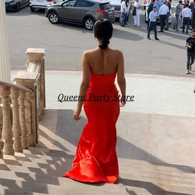 Ivory Party Gowns Sheath Strapless Floor Length Front/Side Slit Evening Dresses Sweep/Brush Sleeveless Fold Ruffle