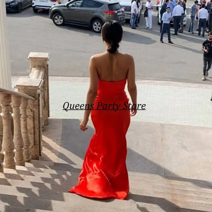 Ivory Party Gowns Sheath Strapless Floor Length Front/Side Slit Evening Dresses Sweep/Brush Sleeveless Fold Ruffle