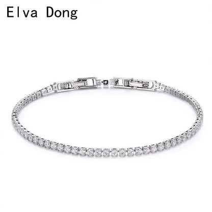 13.5-17Cm 2Mm Full White CZ Chain Thin Tennis Bracelets for Women Girls Friend Brass White Gold Colour Jewelry Pulsera Bracciali