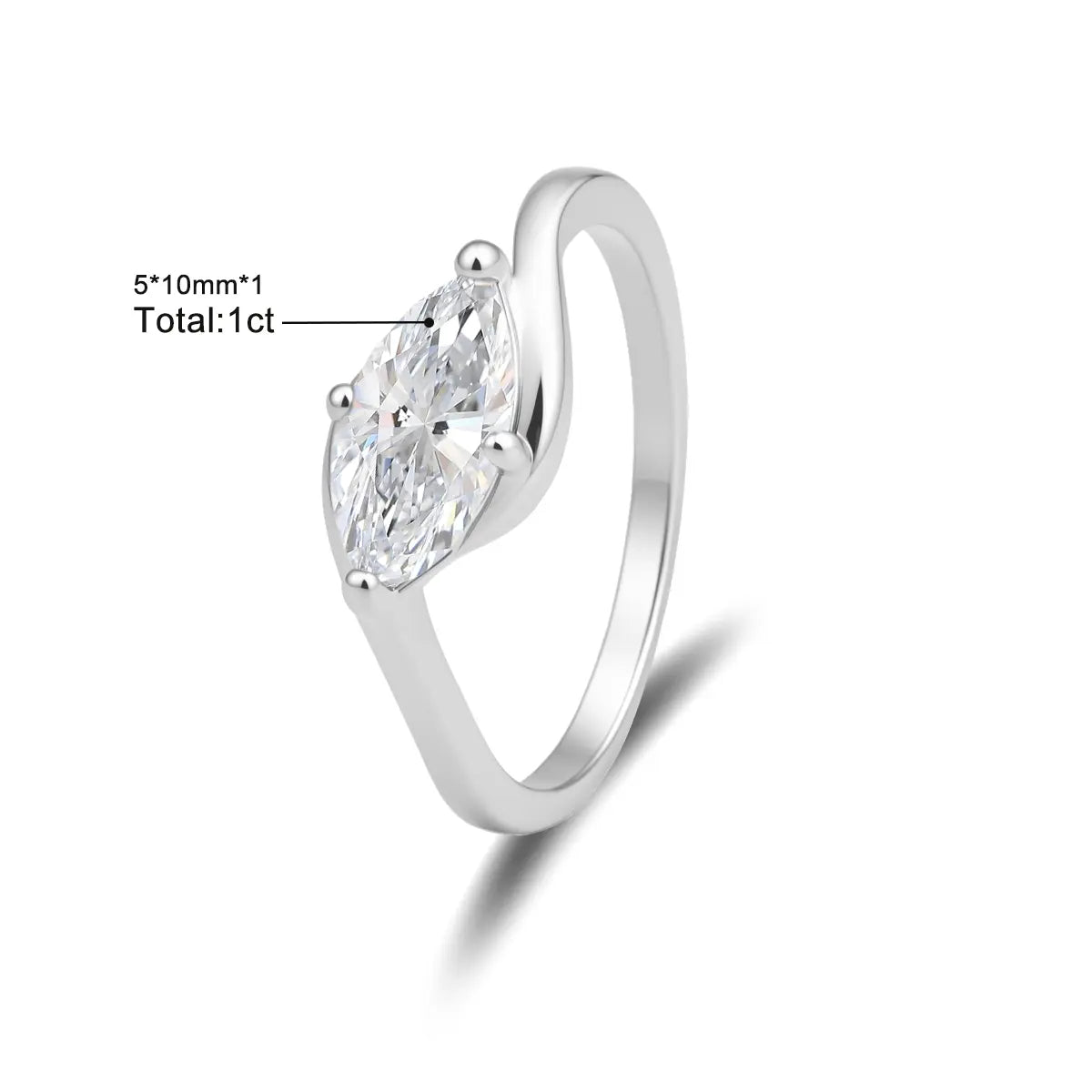 Moissanite 1Ct Rippling Romance Marquise Solitaire Ring Silver-Plated Jewelry Wedding Engagement Anniversary Valentine'S Day Birthday Gift Daily Wear