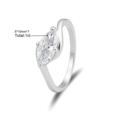 Moissanite 1Ct Rippling Romance Marquise Solitaire Ring Silver-Plated Jewelry Wedding Engagement Anniversary Valentine'S Day Birthday Gift Daily Wear