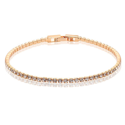 13.5-17Cm 2Mm Full White CZ Chain Thin Tennis Bracelets for Women Girls Friend Brass White Gold Colour Jewelry Pulsera Bracciali