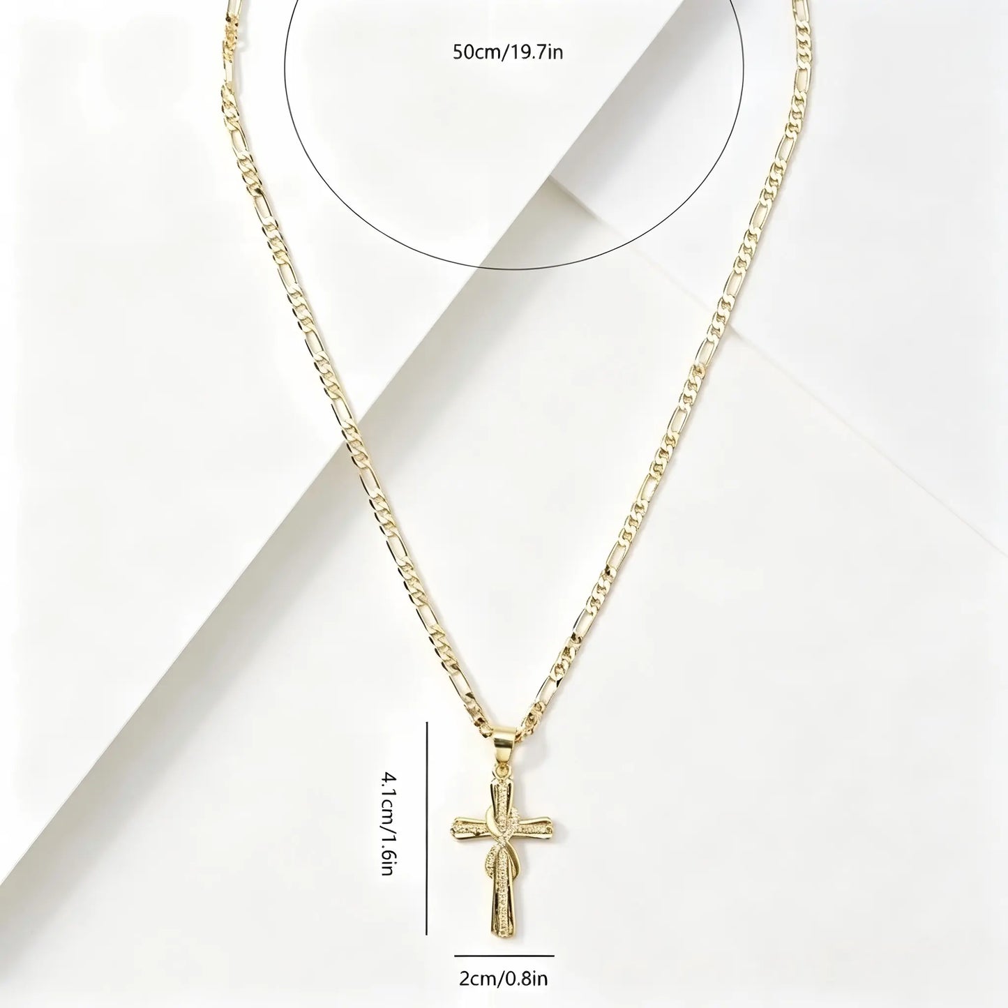 14K Gold Plated Figaro Chain Cross Necklace for Men Women, Infinity Twist Paved Cubic Zirconia Cross Pendant, Tarnish Resistant Religious Faith Fashion Jewelry Gift