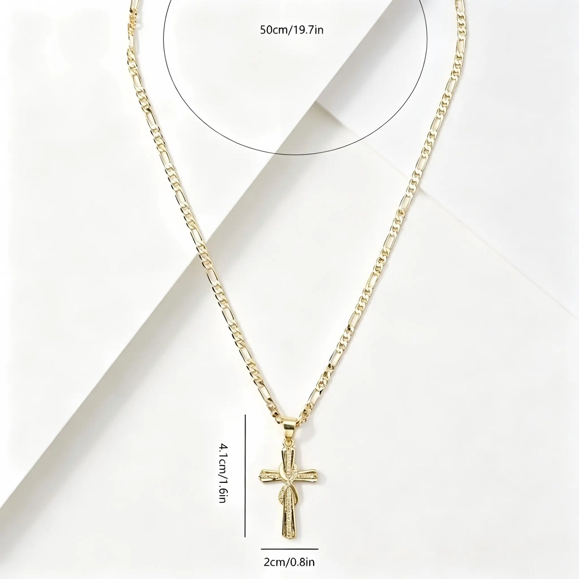 14K Gold Plated Figaro Chain Cross Necklace for Men Women, Infinity Twist Paved Cubic Zirconia Cross Pendant, Tarnish Resistant Religious Faith Fashion Jewelry Gift