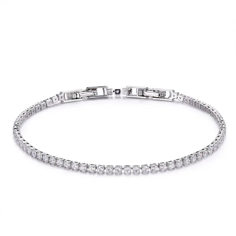 13.5-17Cm 2Mm Full White CZ Chain Thin Tennis Bracelets for Women Girls Friend Brass White Gold Colour Jewelry Pulsera Bracciali