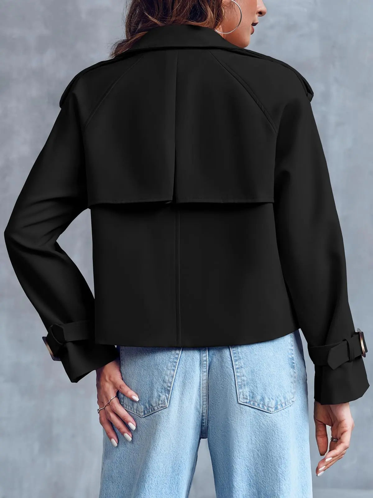 Tanming Women'S Crop Double Breasted Trench Coat Short Cropped Jacket | Raglan Sleeve,Work,Office,Dressy Casual,Pockets,Trench Jacket,Trendy,Spring,Fall