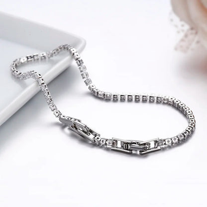 13.5-17Cm 2Mm Full White CZ Chain Thin Tennis Bracelets for Women Girls Friend Brass White Gold Colour Jewelry Pulsera Bracciali