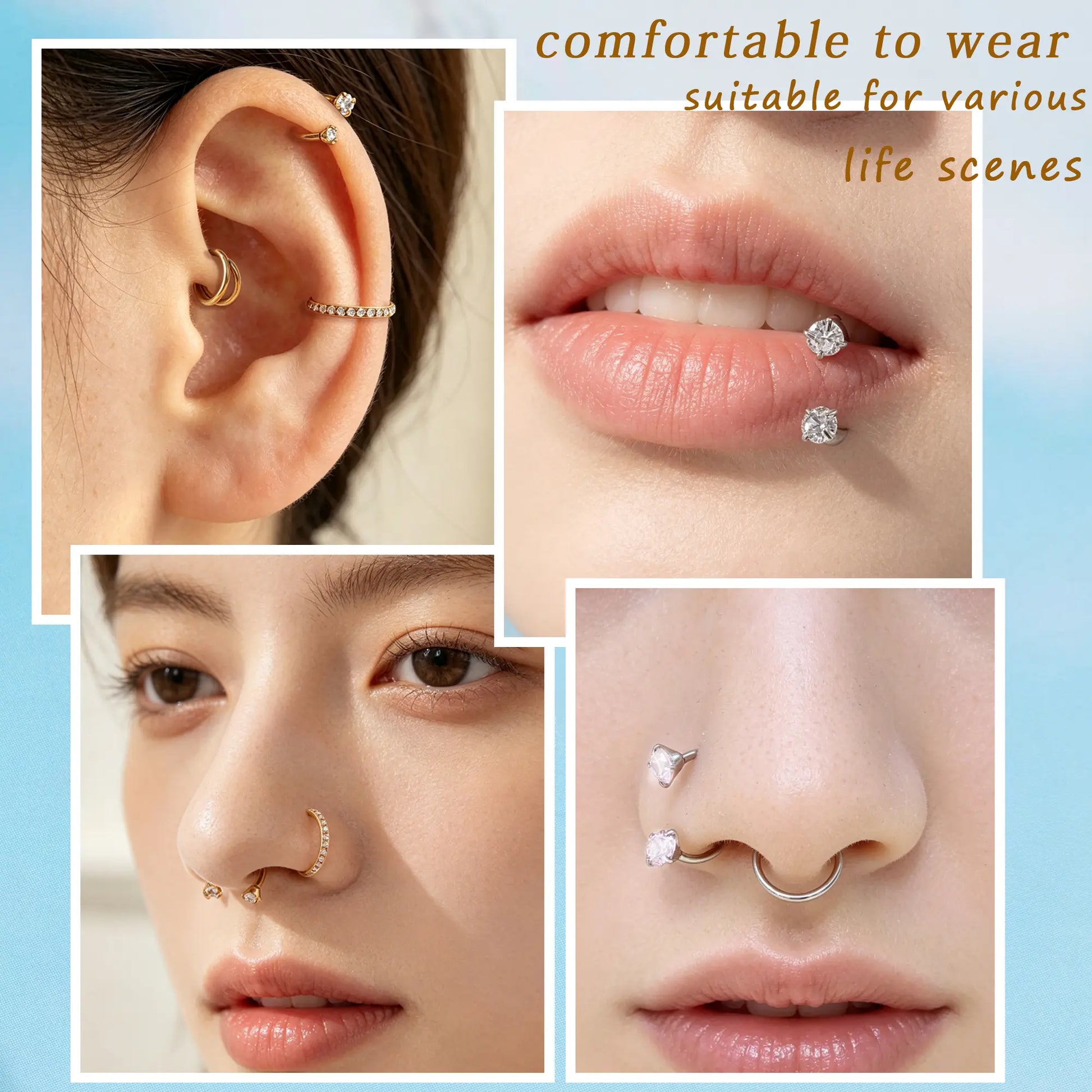 4Pcs 16G 316L Stainless Steel Nose Piercing Kit,Seamless Nose Rings Zircon Small Hoop Rook Piercing Jewelry Nose Jewelry with Professional Piercing Tools Body Piercing Cartilage Tragus Conch Earrings for Women Men for Daily Wear, Party, Festival