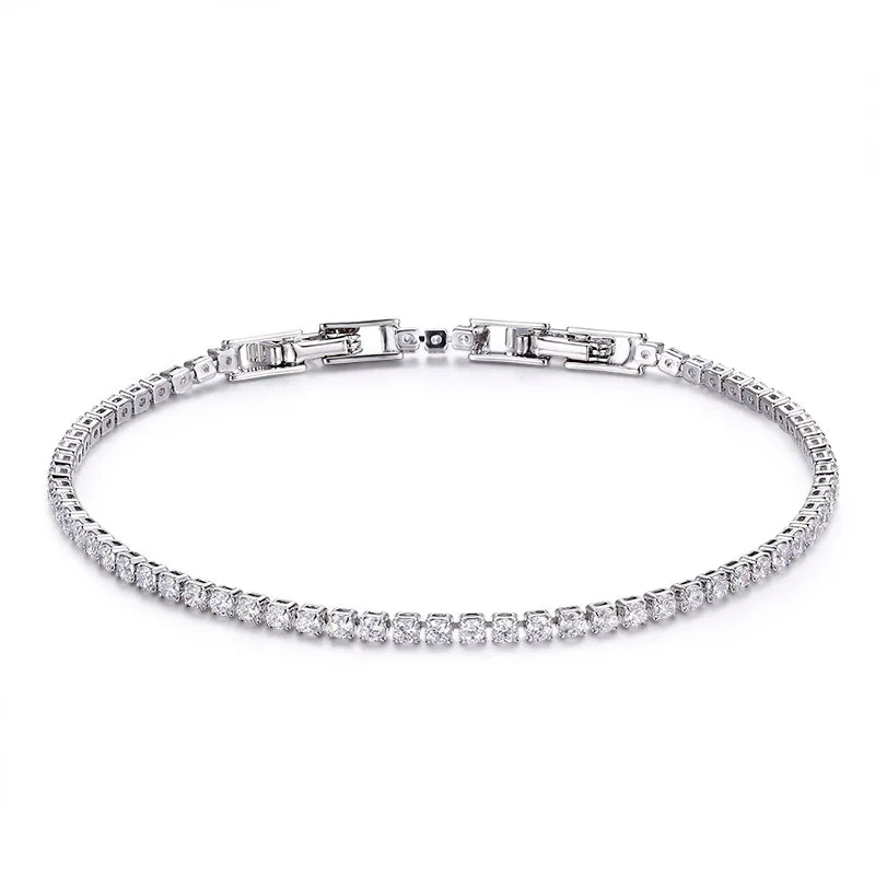13.5-17Cm 2Mm Full White CZ Chain Thin Tennis Bracelets for Women Girls Friend Brass White Gold Colour Jewelry Pulsera Bracciali