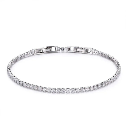 13.5-17Cm 2Mm Full White CZ Chain Thin Tennis Bracelets for Women Girls Friend Brass White Gold Colour Jewelry Pulsera Bracciali