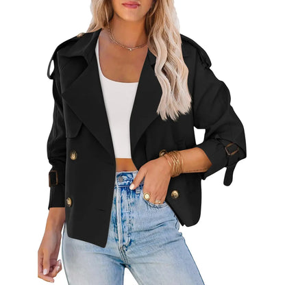 Tanming Women'S Crop Double Breasted Trench Coat Short Cropped Jacket | Raglan Sleeve,Work,Office,Dressy Casual,Pockets,Trench Jacket,Trendy,Spring,Fall
