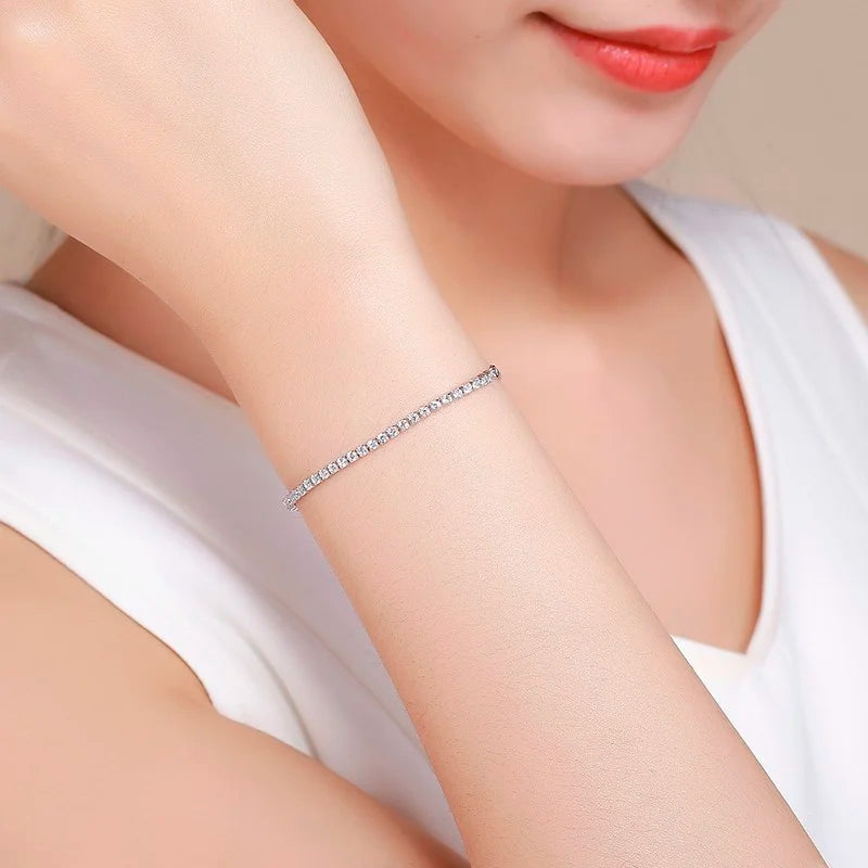 13.5-17Cm 2Mm Full White CZ Chain Thin Tennis Bracelets for Women Girls Friend Brass White Gold Colour Jewelry Pulsera Bracciali