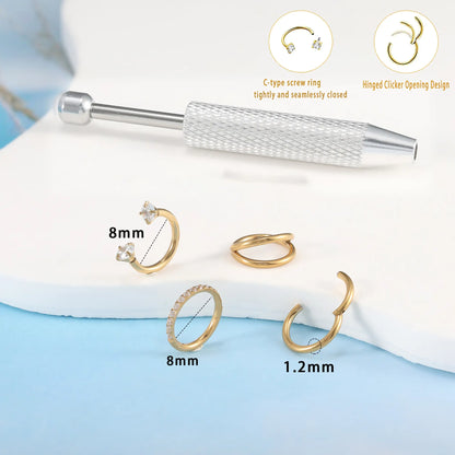 4Pcs 16G 316L Stainless Steel Nose Piercing Kit,Seamless Nose Rings Zircon Small Hoop Rook Piercing Jewelry Nose Jewelry with Professional Piercing Tools Body Piercing Cartilage Tragus Conch Earrings for Women Men for Daily Wear, Party, Festival