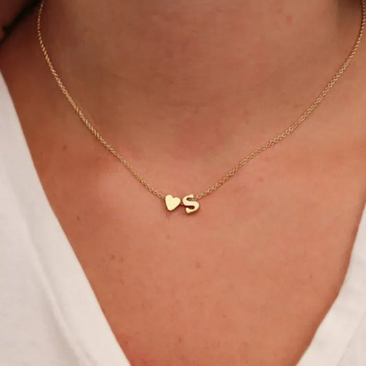 Elegant Tiny Heart Initial Necklace in Gold and Silver - Dainty Choker Pendant Jewelry Gift for Women