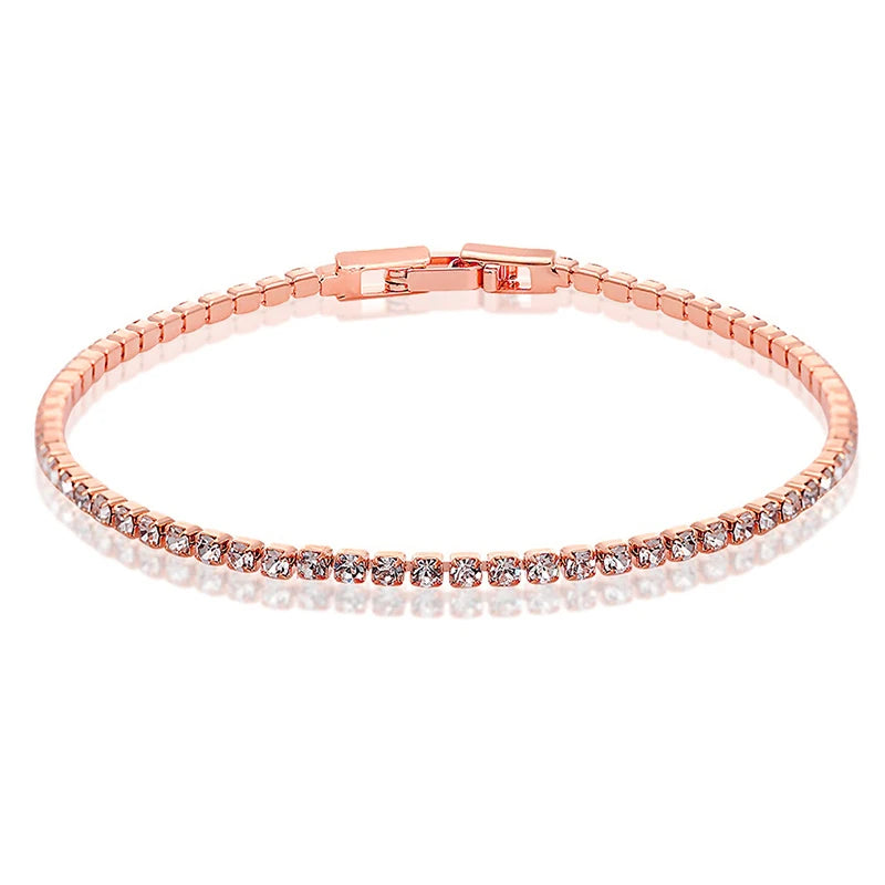13.5-17Cm 2Mm Full White CZ Chain Thin Tennis Bracelets for Women Girls Friend Brass White Gold Colour Jewelry Pulsera Bracciali