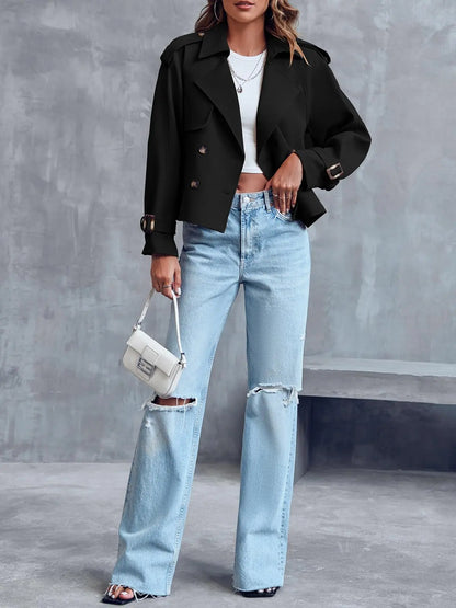 Tanming Women'S Crop Double Breasted Trench Coat Short Cropped Jacket | Raglan Sleeve,Work,Office,Dressy Casual,Pockets,Trench Jacket,Trendy,Spring,Fall