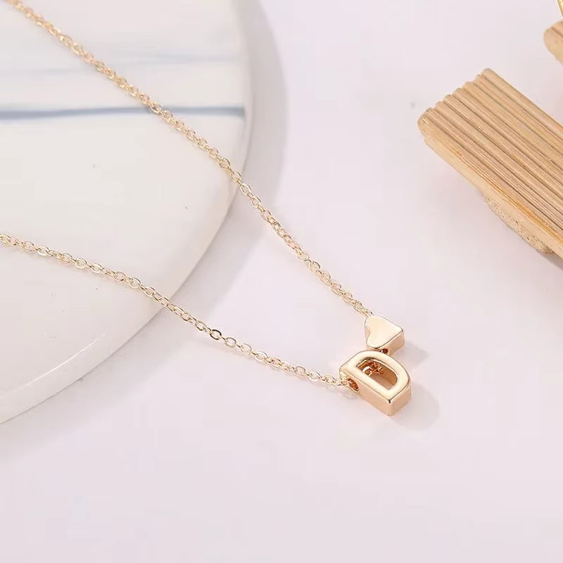 Elegant Tiny Heart Initial Necklace in Gold and Silver - Dainty Choker Pendant Jewelry Gift for Women