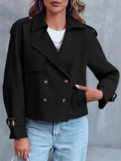 Tanming Women'S Crop Double Breasted Trench Coat Short Cropped Jacket | Raglan Sleeve,Work,Office,Dressy Casual,Pockets,Trench Jacket,Trendy,Spring,Fall
